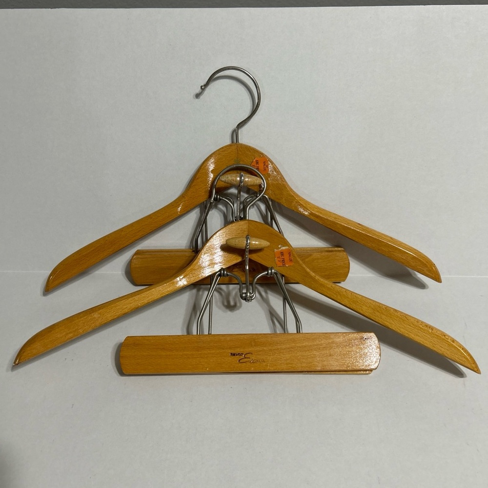 3 Vintage Wooden Clothes Hangers Set